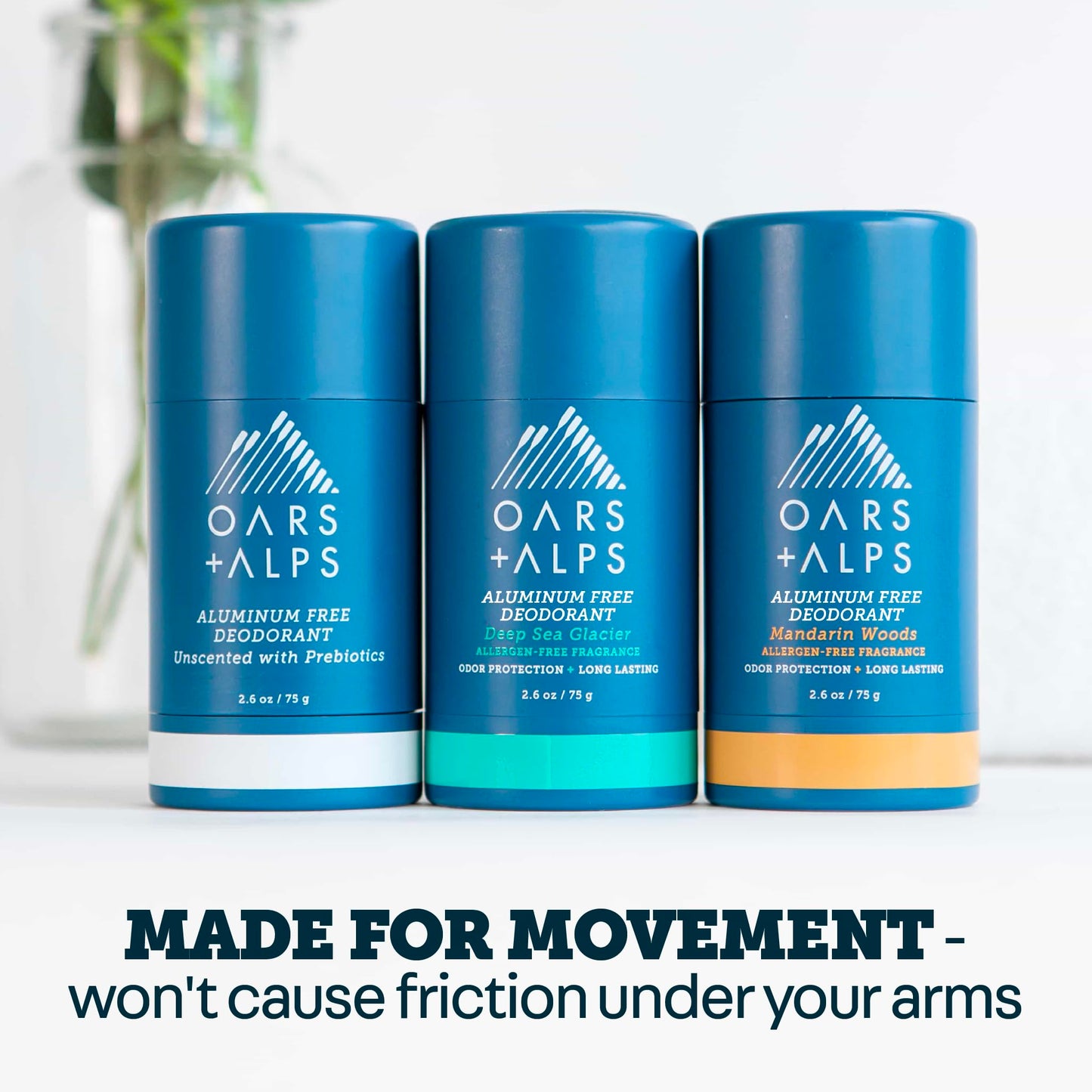 Oars + Alps Aluminum Free Deodorant for Men | Long Lasting Odor Protection, Clear & Free of White Residue, Anti-Chafing Smooth Glide, Dermatologist Tested, Allergen-Free Variety Pack, 3pk, 2.6oz