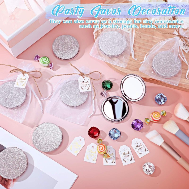 Chunful 30 Sets Compact Magnifying Mirrors Gifts with Thank You Card and Rope Quinceanera Party Favors for Guests Bridal Shower Wedding Souvenir Bridesmaids Mother's Day (Silver)