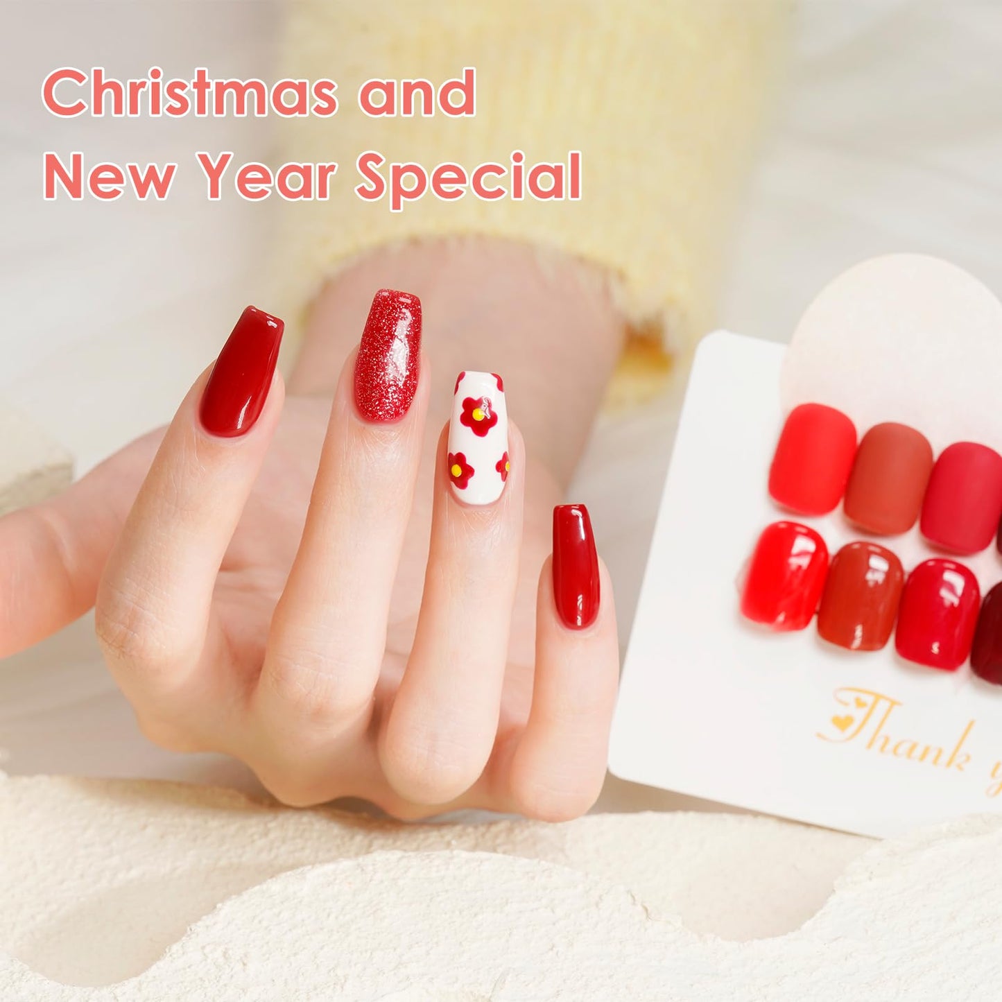 BUBU CANDY Solid Red series Gel Nail Polish Set, 15ml*6Pcs 0.5 Fl Oz ,Gift LED lights and Nail file, Tpo free Hema free,Gel Polish Kit for Salon Manicure and Nail Art DIY at Home Christmas Newyear