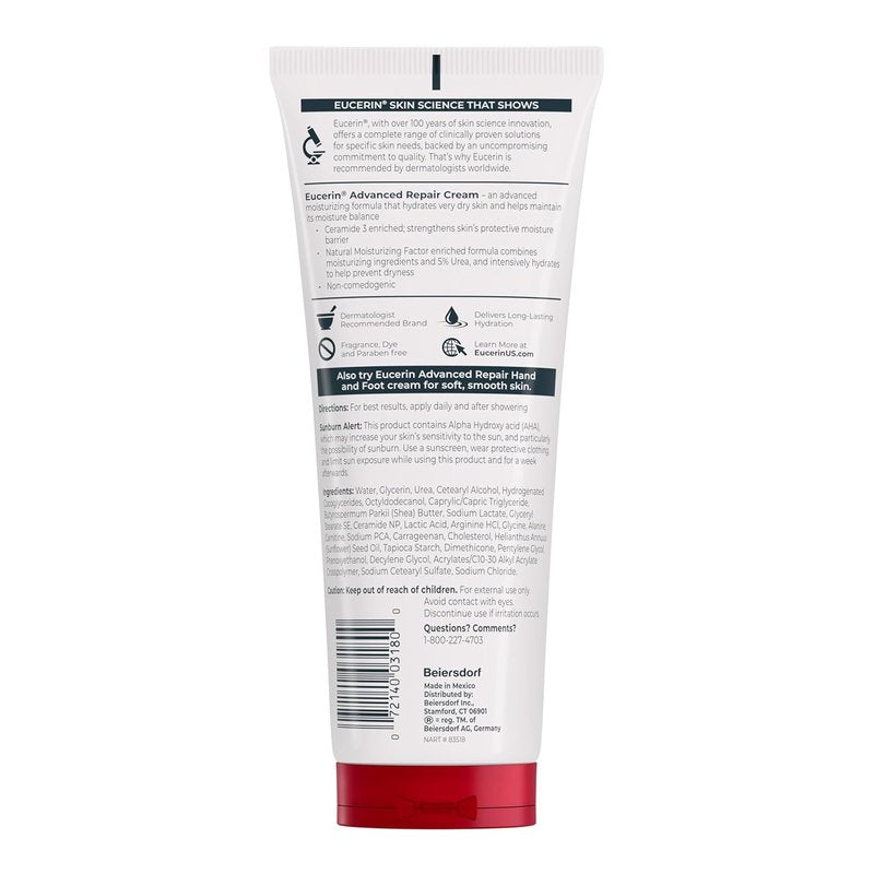Eucerin Advanced Repair Body Cream - Urea-Enriched Moisturizer for Dry Skin | 8 OZ Unscented Tube