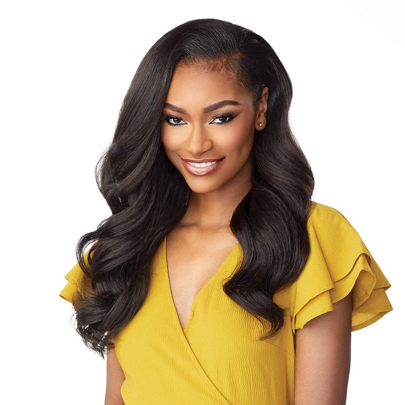 Sensationnel Instant Weave Half Wig - Seamless Synthetic Blend for Natural Hair Blending | Adjustable Drawstring (1B Off Black)