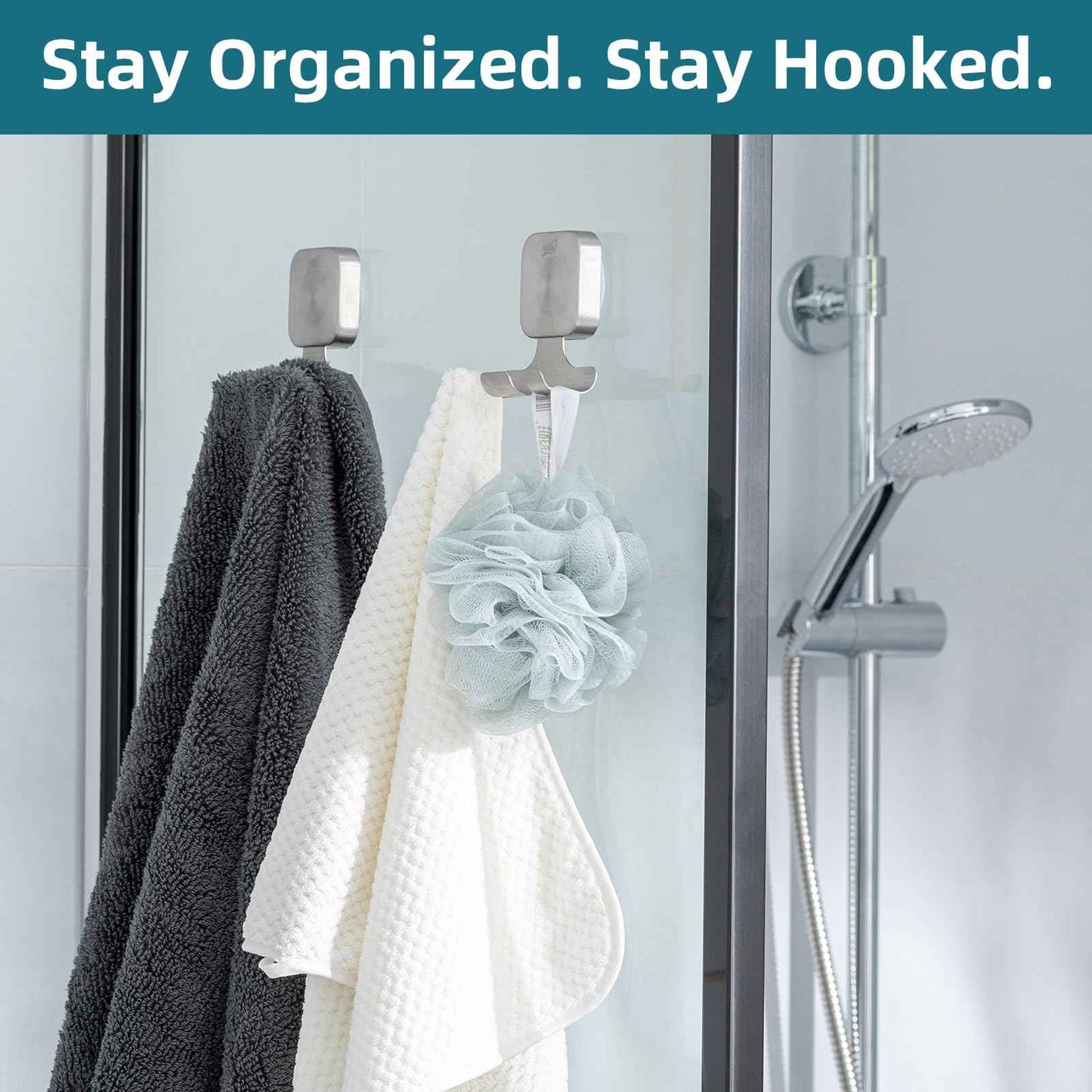 TAILI Powerful Suction Cup Razor Holder 2 Pack, Stylish 304 Stainless Steel Bathroom Suction Hooks for Towel, Loofah, Bathrobe, Shaver Holder for Shower Wall, Easy to Install and Reuse, Silver