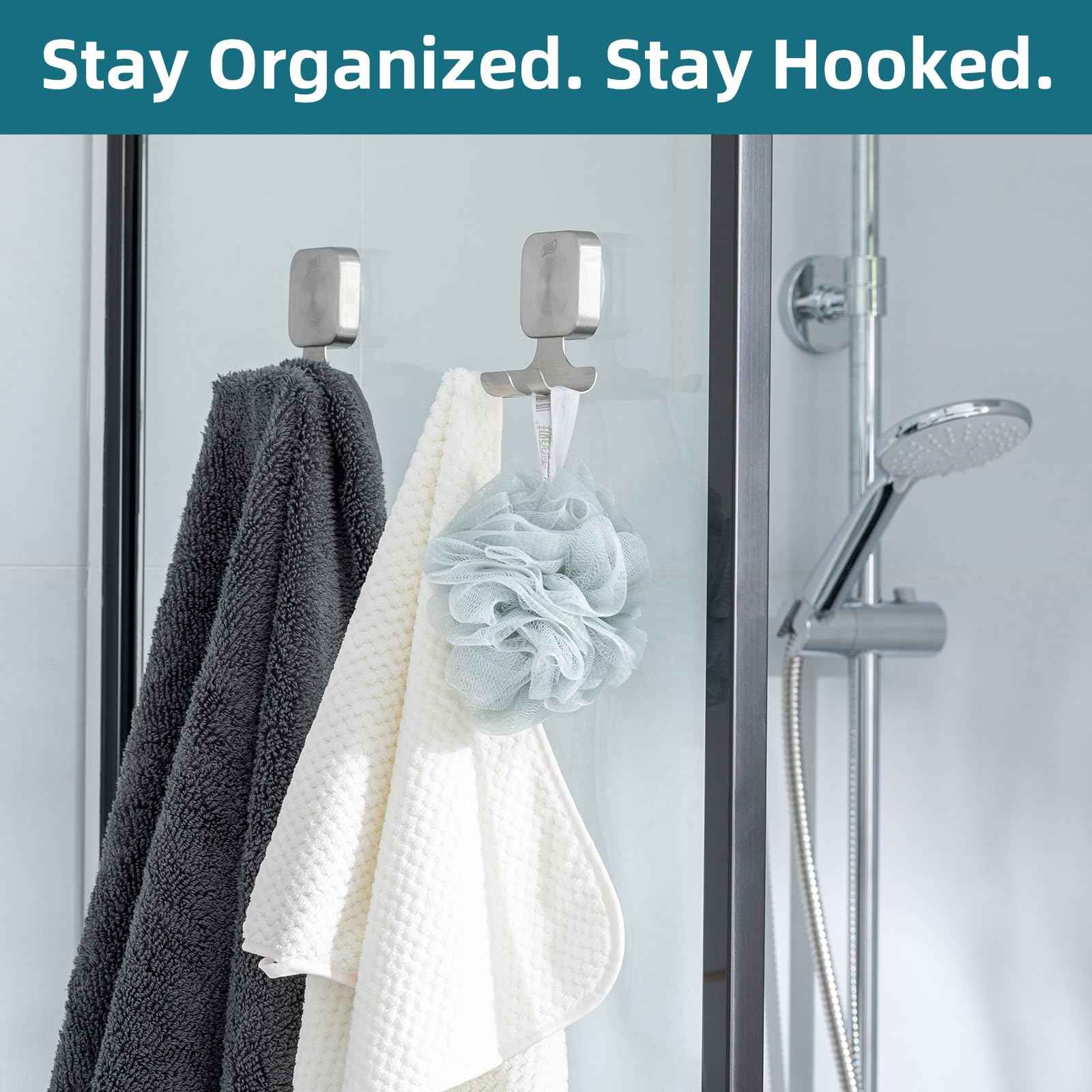 TAILI Powerful Suction Cup Razor Holder 2 Pack, Stylish 304 Stainless Steel Bathroom Suction Hooks for Towel, Loofah, Bathrobe, Shaver Holder for Shower Wall, Easy to Install and Reuse, Silver