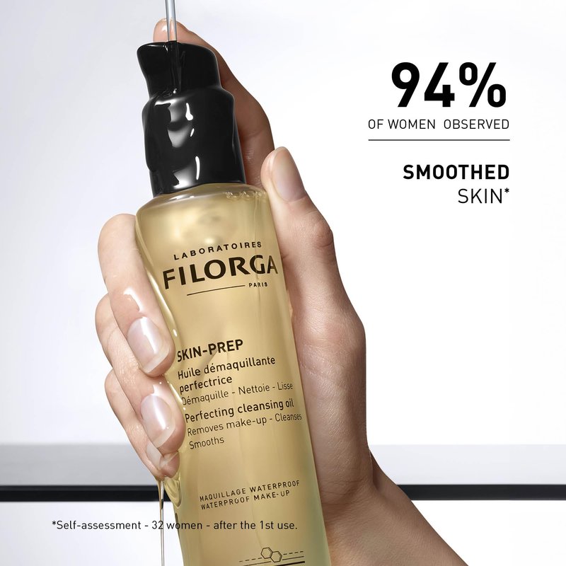 Filorga Skin-Prep Cleansing Oil Makeup Remover with Omega-6 Fatty Acids and Papain Enzymes to Remove Makeup and Deeply Cleanse Skin, 5.07 fl. oz.