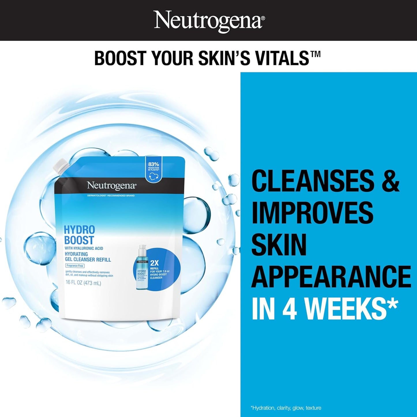 Neutrogena Hydro Boost Hydrating Gel Facial Cleanser - Fragrance-Free, Daily Foaming Face Wash, 16 fl. oz