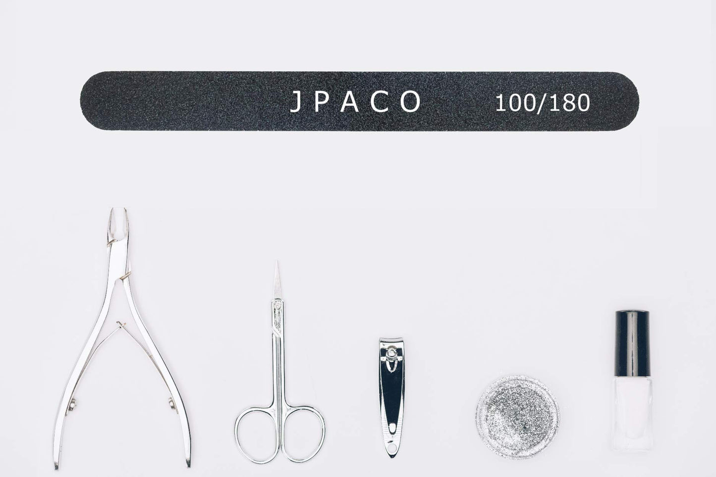 12-Pack Professional Nail Files: Double-Sided Emery Boards for Natural, Acrylic, Poly, and Gel Nails – Washable Black Manicure Tools Set by JPACO (100/180 Grit)