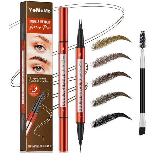 YeMoMo Double-Headed Eyebrow Pen, Ultra-Precise Dual Brush Tip, Long-Lasting Hair-Like Strokes, Available in 5 Natural Shades, 3# Dark Brown