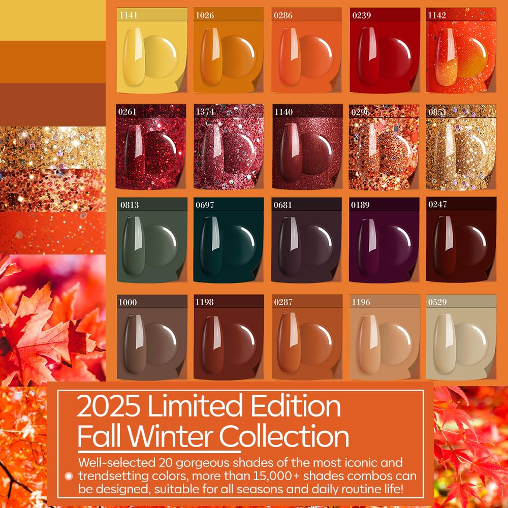 modelones Gel Nail Polish Set, 12 Colors Nude Brown Gel Polish Yellow Pumpkin Orange Sage Green Blue Wine Dark Red Nail Gel Polish Set Soak OFF LED Nail Art Gel Nail Gift Salon DIY