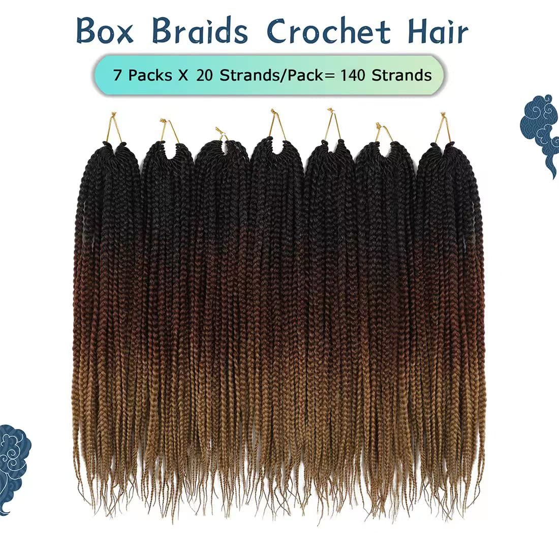 Crochet Box Braids Hair Pre-Looped Goddess Braids 7 Packs 3x Braiding Hair (18 Inch, 1B/30/27)
