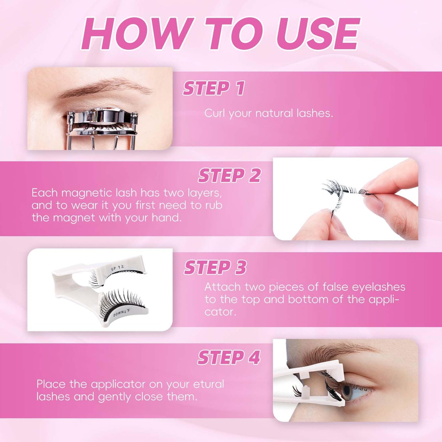 FADLASH Magnetic Eyelashes with Applicator 4 Pairs Magnetic Lashes Reusable Magnetic Eye Lashes Kit Natural Look False Eyelashes (079+604+806+B7)