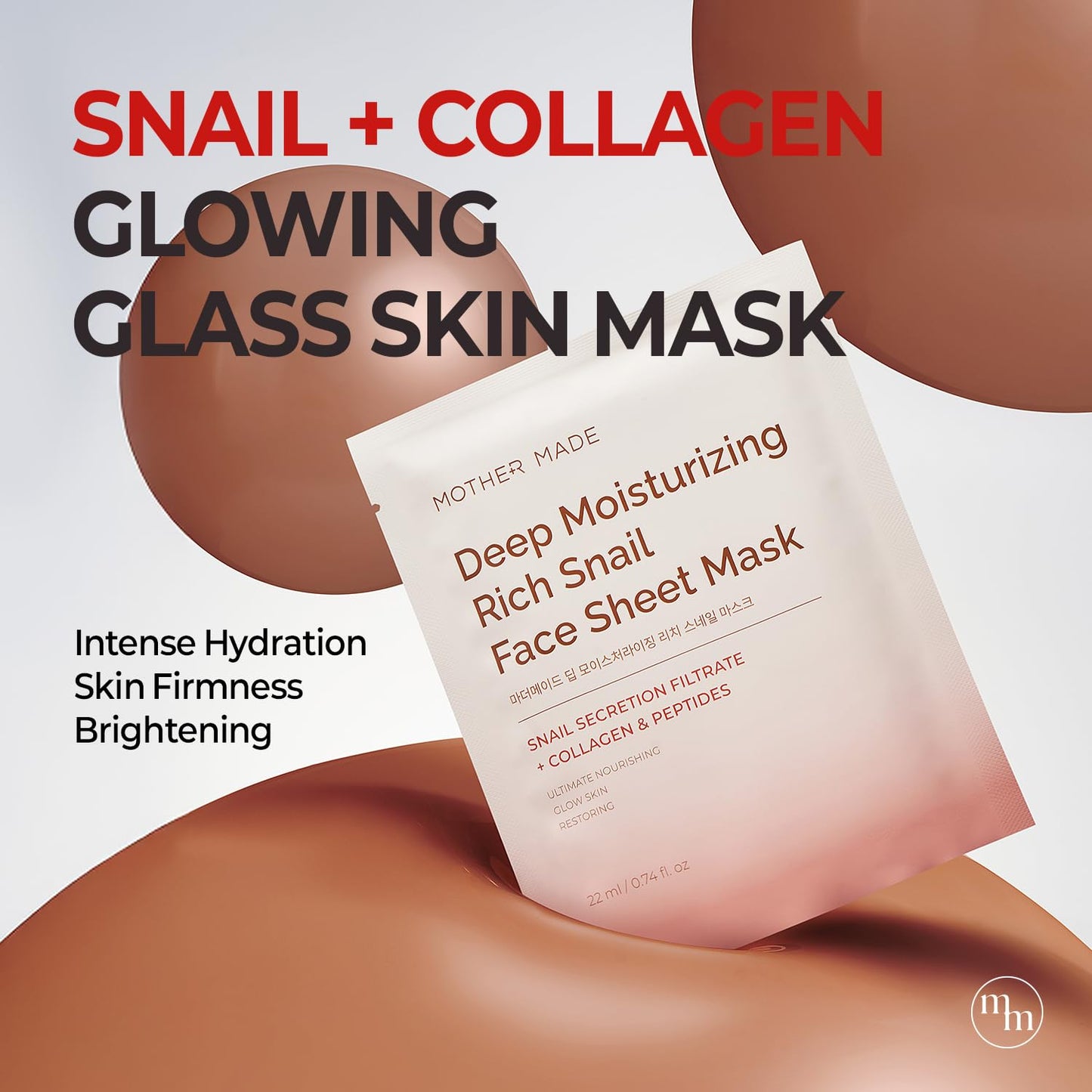 MOTHER MADE Snail Face Mask With Niacinamide 2% & Vitamin E, Collagen Sheet 10 EA, For Dry & Sensitive Skin, Mascarillas Para La Cara, Hyaluronic Acid, Korean Skincare