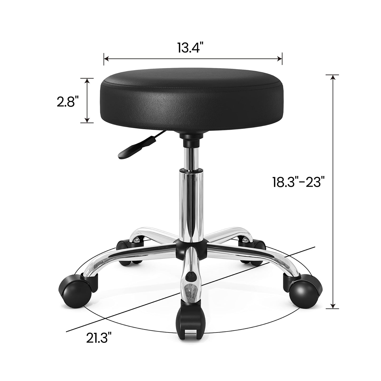 SHA CERLIN Rolling Stool with Wheels Swivel Shop Salon Chair Adjustable Drafting Massage Medical Tattoo Spa with PU Leather Cushioned, Black