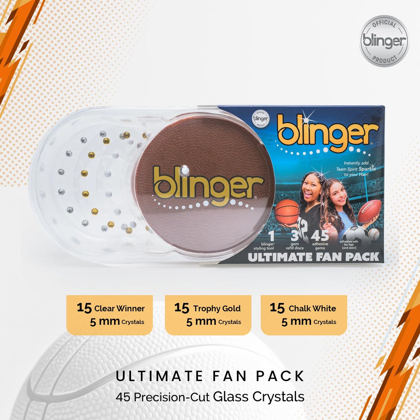 blinger® Ultimate Fan Starter Set with 45 Precision-Cut Glass Crystals – as seen on Shark Tank | Hair-Safe Bedazzler Gem Stamper for all the Sports Lovers | Fun Gift, Game Days, Sports