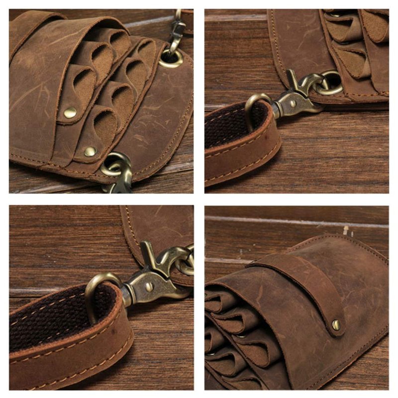 Scissors Pouch Cowhide Leather Salon Barber Hairdressing Scissors Holster Hair Stylist Tools Bag Comb Shear Holster Waist Shoulder Belt (Brown)
