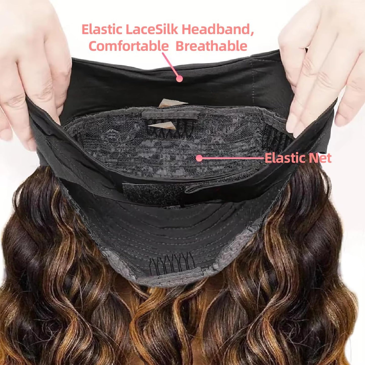 Hertune Highlight Ombre Headband Wig Human Hair 4/27 Highlight Body Wave Wigs Human Hair for Black Women Wear and Go Glueless None Lace Front Wigs Brazilian Virgin Headband Wig Human Hair 12 Inch