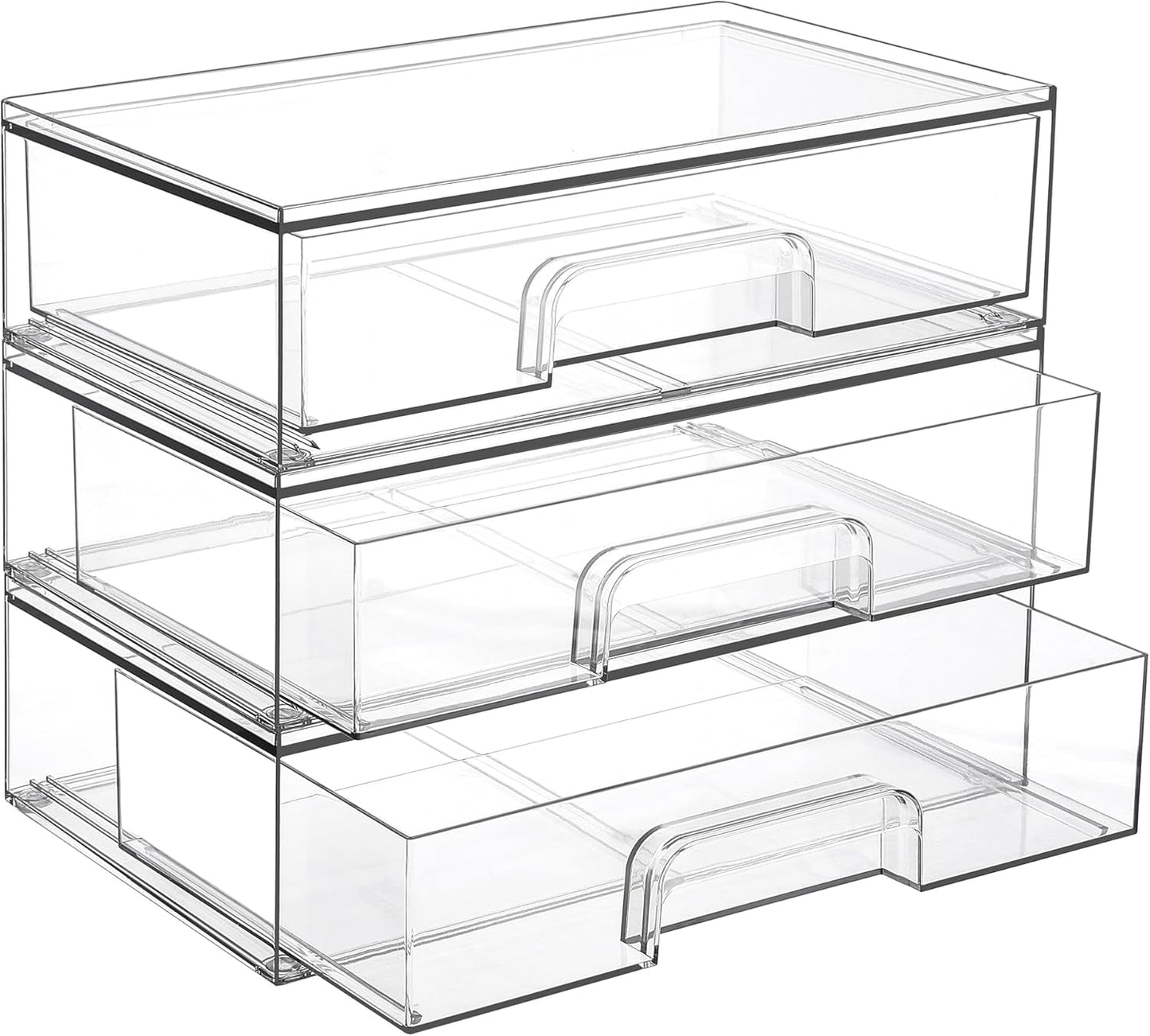 Vtopmart Clear Stackable Storage Drawers - 3 Pack Acrylic Organizers for Makeup & Beauty Supplies | Ideal for Vanity & Bathroom