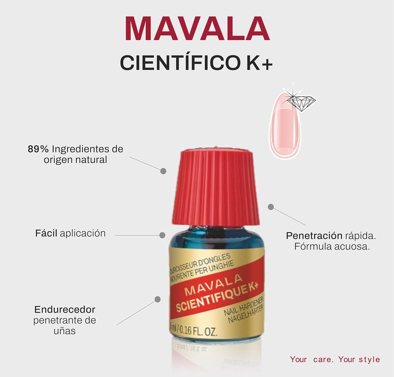 MAVALA Scientifique K+ Keratin Hardener | Nail Strengthener & Protector | 0.16 Fl Oz, Multi-Color
