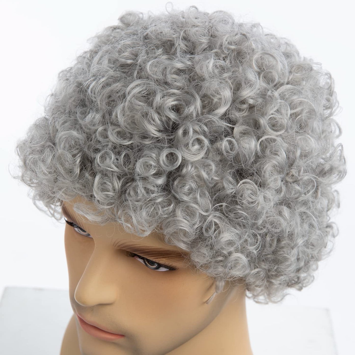 Wiwige Grey Afro Wig for Men Short Curly Halloween Disco Rock Heat Resistant Synthetic Wigs with Wig Cap