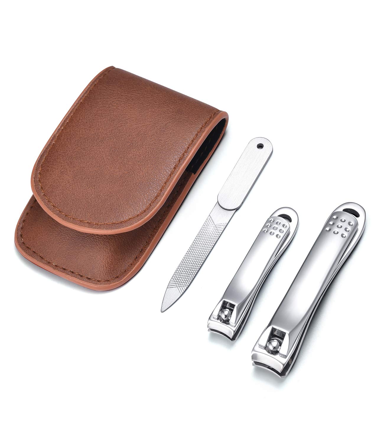 YOUGUOM Nail Clipper Set - Stainless Steel Fingernail Clippers Toenail Curved Blades Nail Cutter and Nail File w/PU Sheath for Men Women