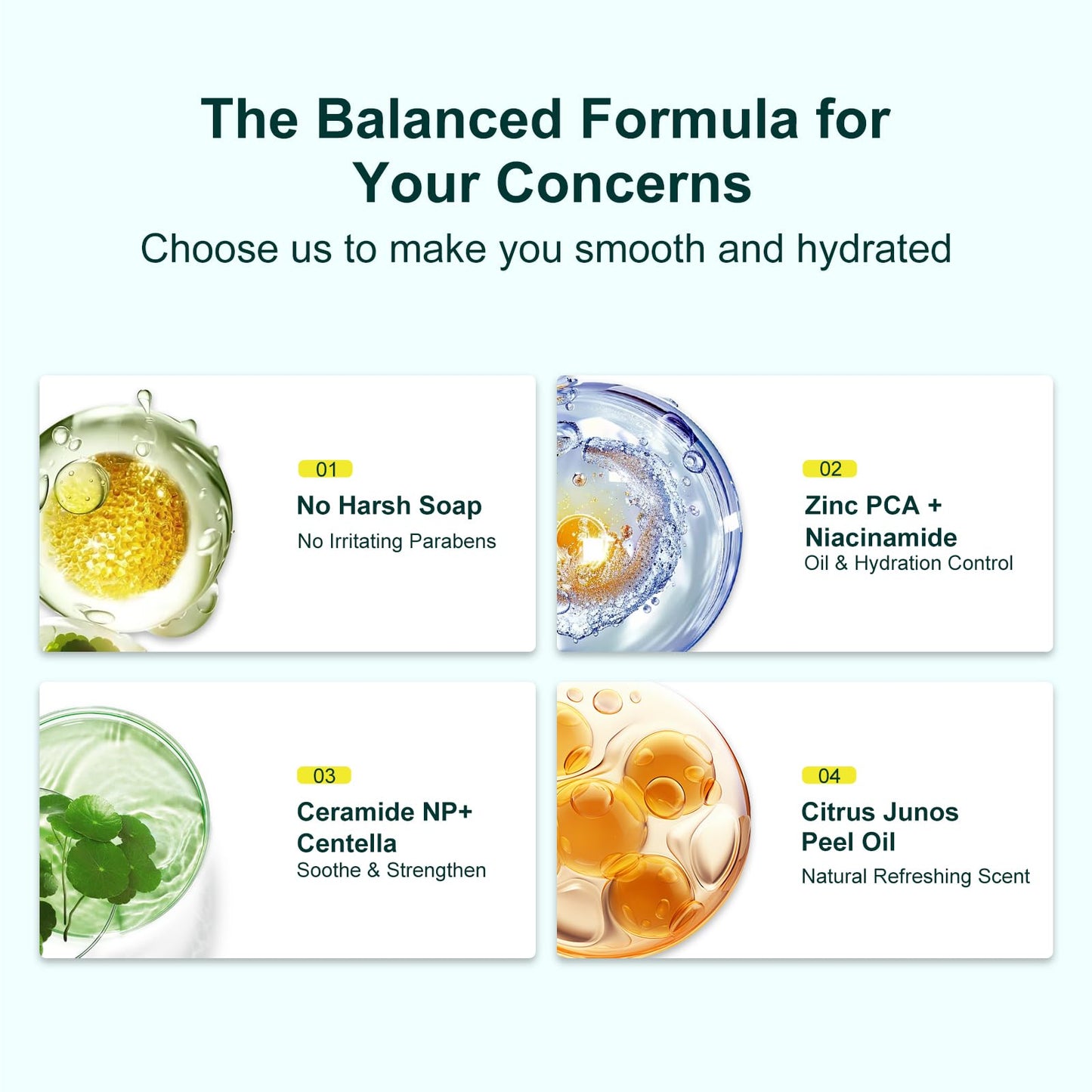 Yufot Gentle Facial Cleanser, Glycerin for Hydrating, Gentle Coconut-derived Cleansing Agents, Niacinamide (Vitamin B3) + Zinc PCA for Sebum Control, Ceramide NP + Centella for Calm (5.29oz.)