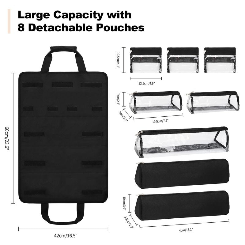 Hair Tools Travel Bag, Roll Up Tool Bag Organizer for Hair Stuff, Hairstylist Traveling Bag with 8 Detachable Zipper Pouch, Professional Cosmetology Bag for Hairdresser Barber, Heat Resistant Lining