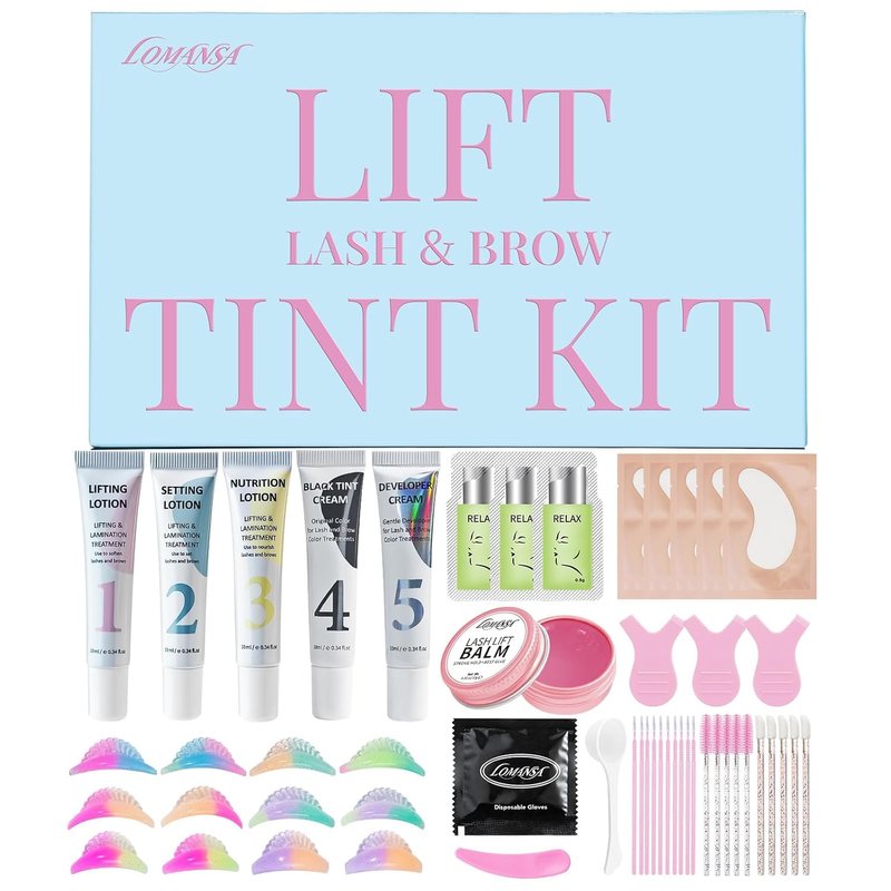 Eyelash Lift and Tint Kit - Natural Curled Darker Lashes | Strong Hold Glue, Salon Results, Lasts 4 Weeks