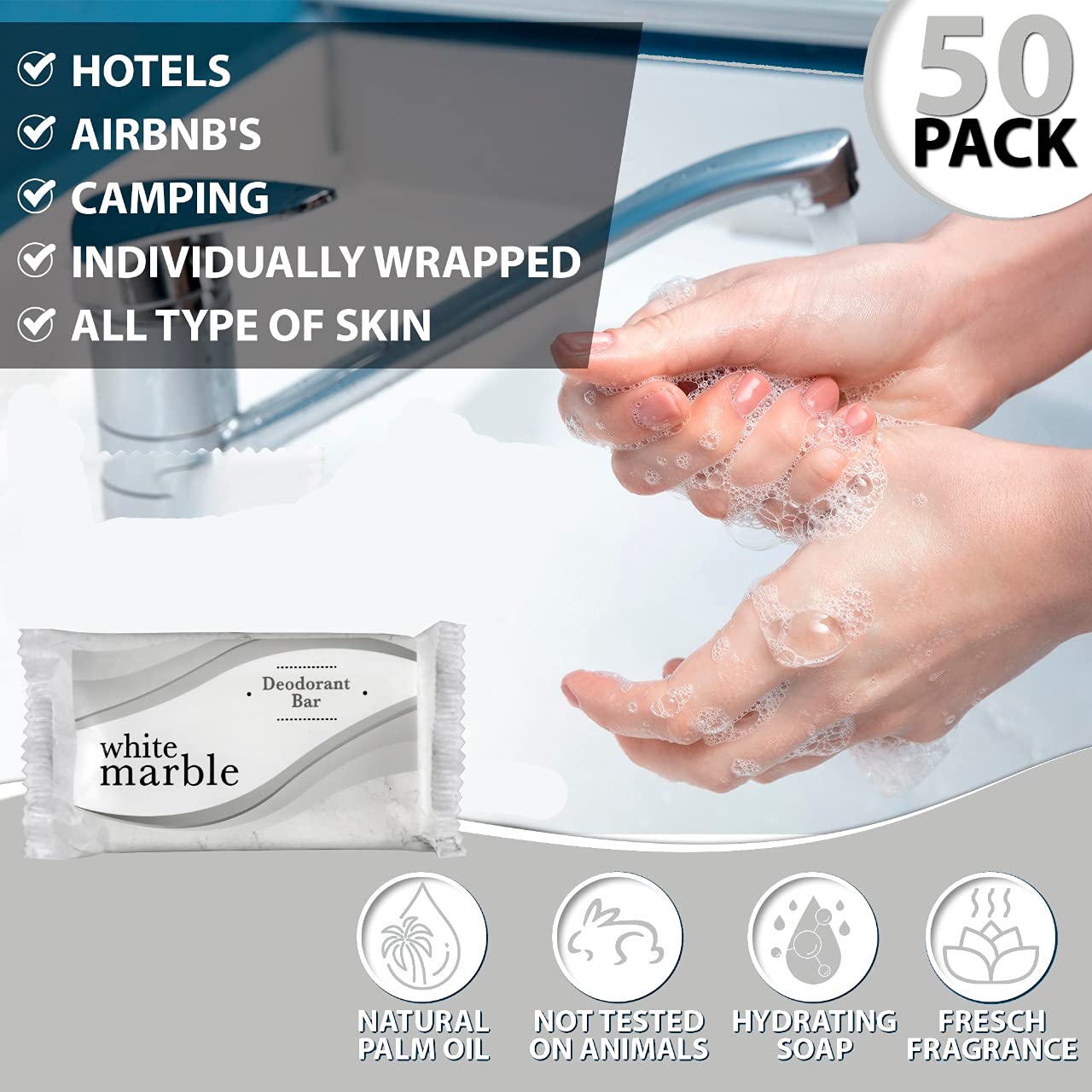 Dial Deodorant Hotel bar soap - Travel Size Body Moisturizing Bath Soaps Wrapped Sachets for Hotels, Rentals, Camping, Guest Room, Charity Pack Mild & Fresh Scent 50 White Bars Per Case # 1 1/2 Small