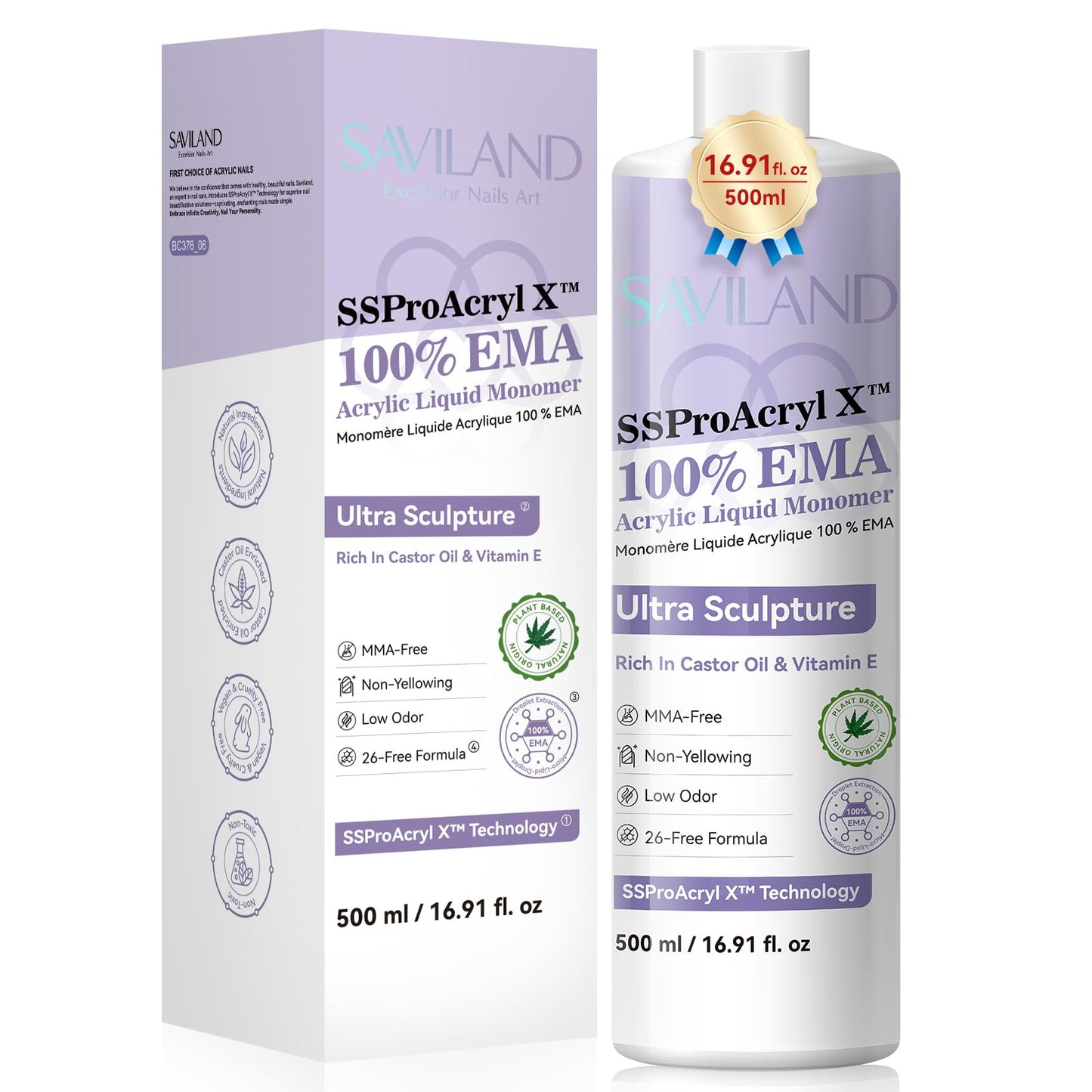 SAVILAND EMA Acrylic Liquid Monomer for DIY Nail Extensions, 16.91 oz