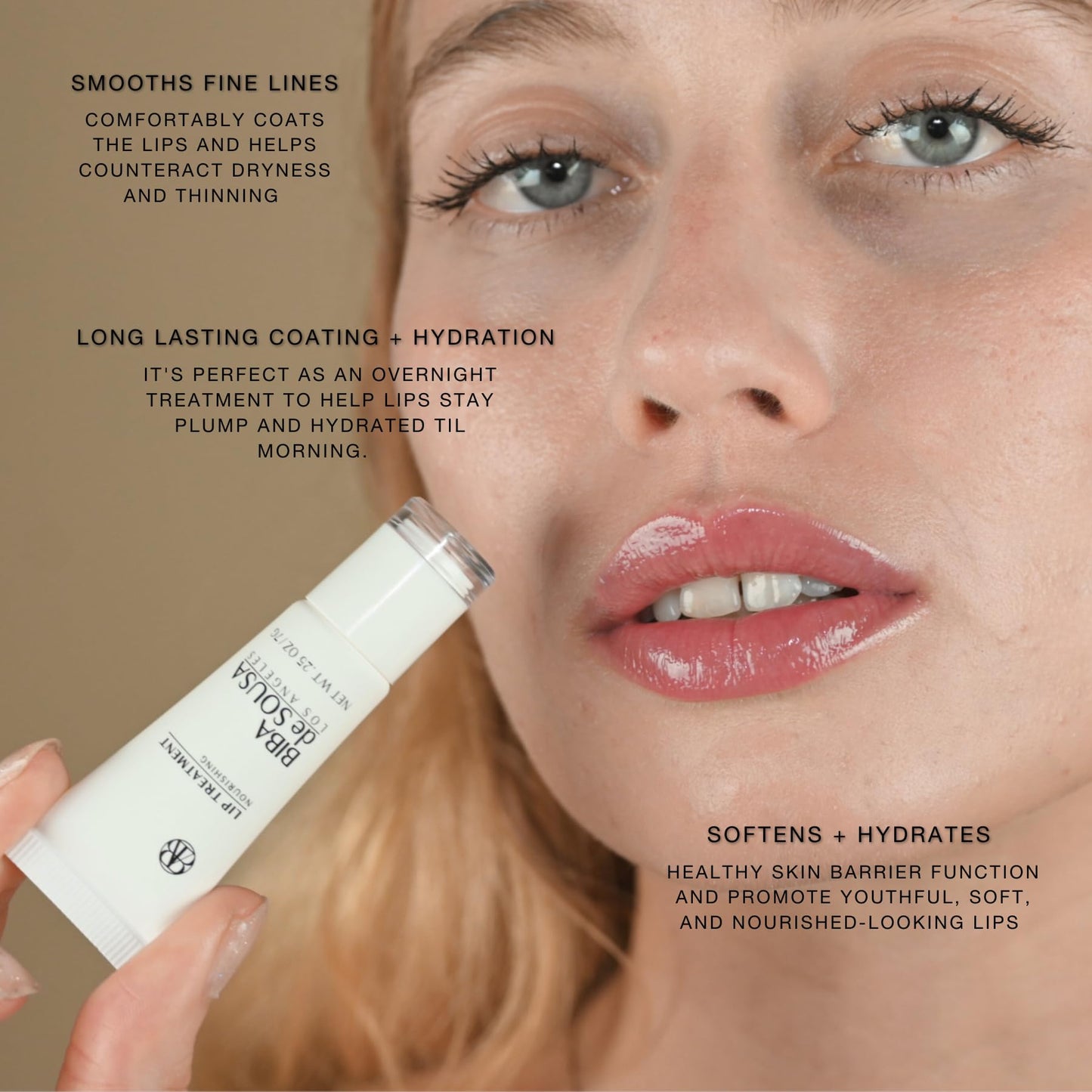 Biba De Sousa The Lip Treatment- Moisturizing Lip Balm with Peptides, Amino Acids & Squalane, Fast Acting Nourishing Balm for Dry, Chapped Lips, Clear & Unscented (0.25 oz)