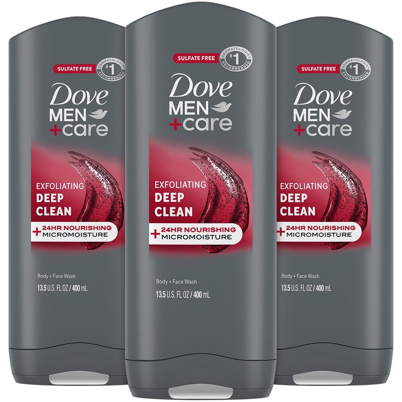 Dove Men+Care Body + Face Wash 3-Pack – Exfoliating Deep Clean with 24HR Nourishing MicroMoisture, Citrus & Cedarwood Scent, 13.5 Oz Ea