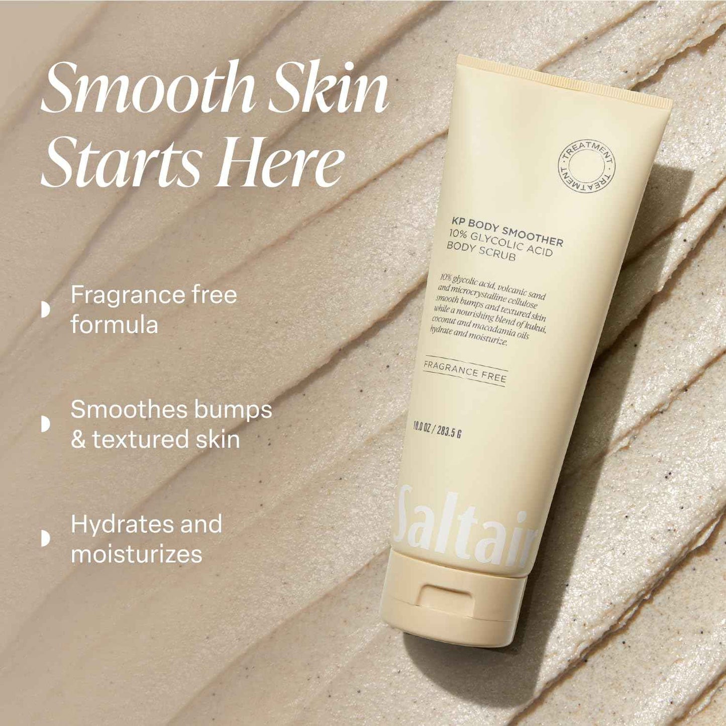 Saltair KP Body Scrub. 10% Glycolic Acid Treatment with Volcanic Sand and Plant Moisturizers. Fragrance-Free Physical Chemical Exfoliator. Exfoliating Body Scrubber for Rough Bumpy Skin, 10oz.