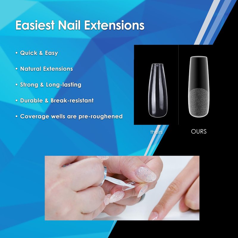 Soft Gel Tips Ultra Clear Pre-Roughened 550 pcs (Medium Almondletto)