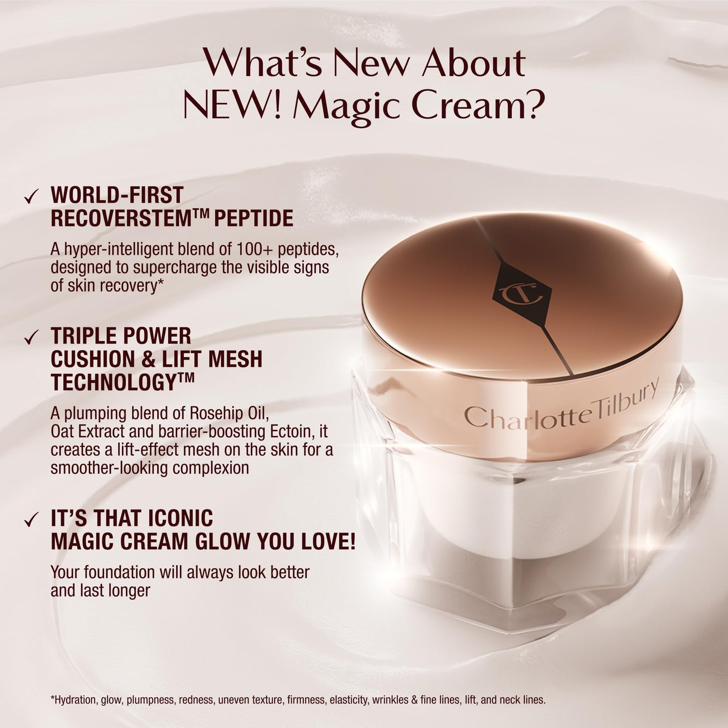 Charlotte Tilbury Magic Cream Daily Face Moisturizer & Primer – Hydrating & Firming with 100+ Peptides & Hyaluronic Acid | Clinically Proven to Boost Skin Barrier (1.01 fl. oz.)