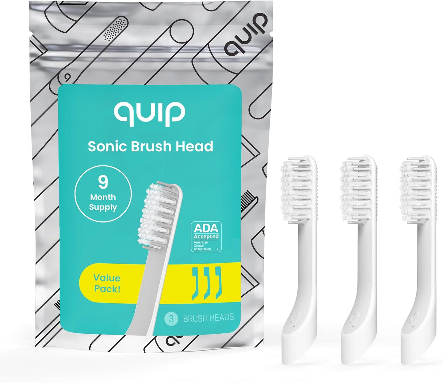 Quip Sonic Toothbrush Replacement Heads - Soft Bristle Refills for Electric Toothbrushes | 3 Pack, Lasts 3 Months Each