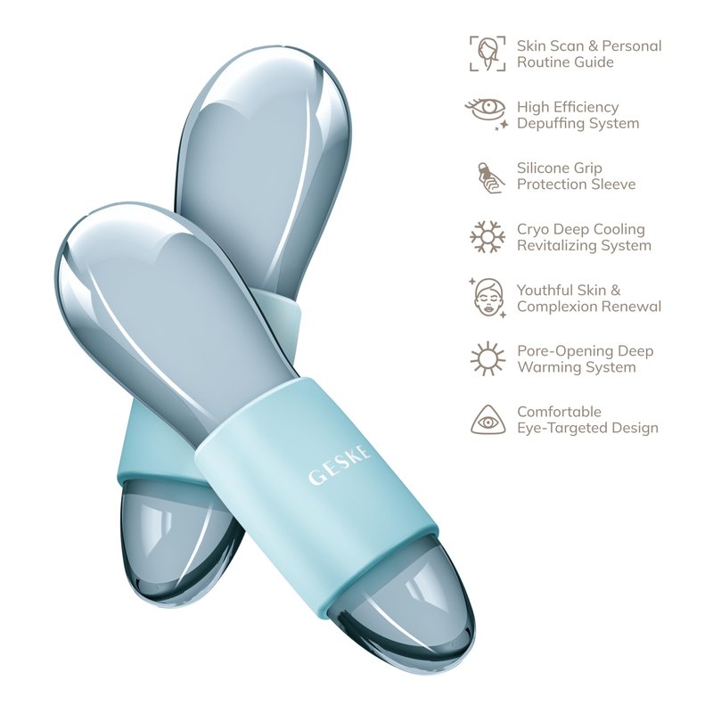 GESKE SmartAppGuided™ Cool & Warm Duo Eye Massager | 7 in 1 | Time-saving Dual Massager | For Eyes & Face | Battery-free Cooling & Warming | Firms, Relaxes & De-Puffs Skin