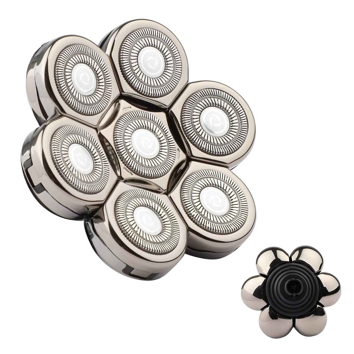 Electric Shaver Replacement Heads 7D - 7 Blades Head Shaver Replacement Heads Universal Stainless Steel Rotary Blade Refills for Bald Head Razor for Men (Silver Gray)