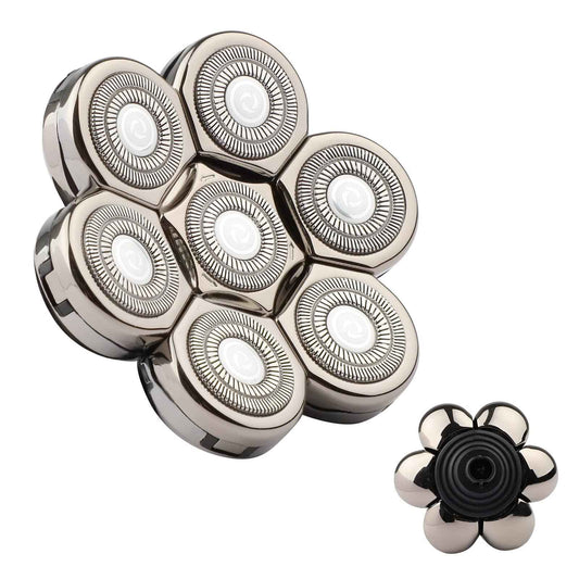 Electric Shaver Replacement Heads 7D - 7 Blades Head Shaver Replacement Heads Universal Stainless Steel Rotary Blade Refills for Bald Head Razor for Men (Silver Gray)