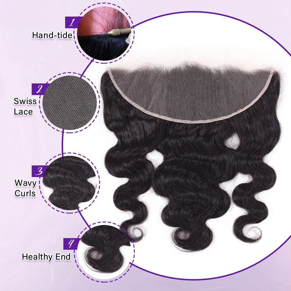 Body Wave HD Lace Frontal - 16 Inch 13x4 Transparent Closure | 100% Brazilian Virgin Hair, Pre-Plucked, Natural Black