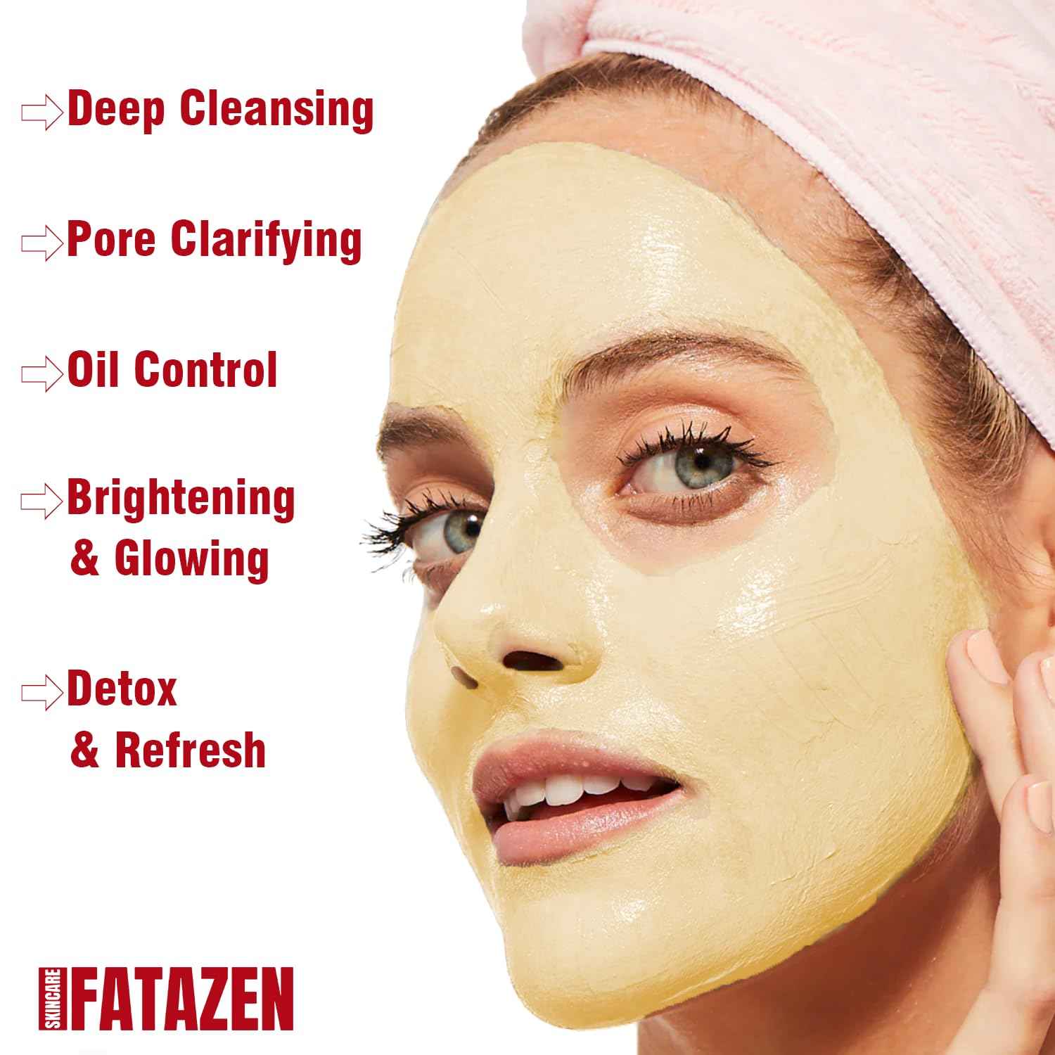 FATAZEN Turmeric Pore Clay Mask - Deep Cleansing Acnes Skincare Facial Mask, Oil Control & Instant Glow for Oily & Dull Skin, Blackhead Gentle Exfoliation with Aloe & Vitamin E, 120g/4.23oz