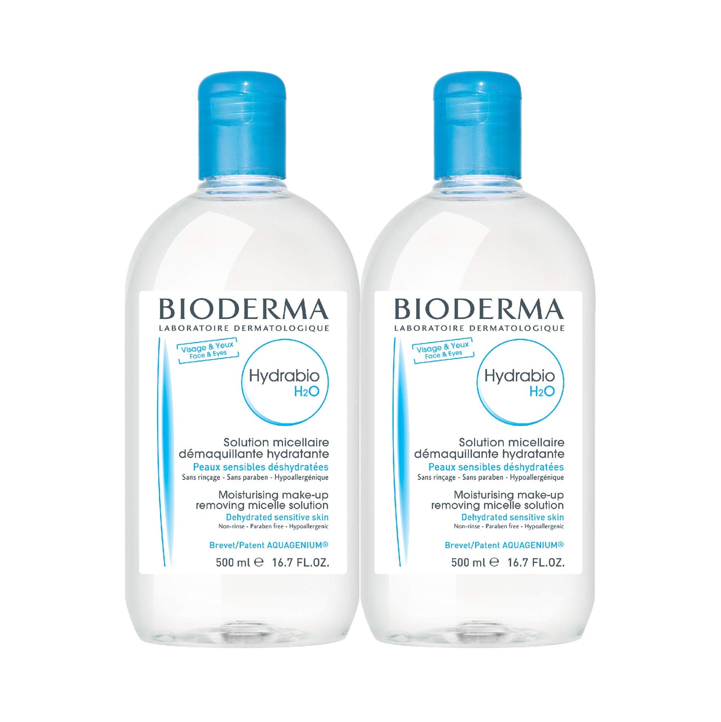 Bioderma Hydrabio DUO H2O Micellar Water Cleansing and Make-Up Removing for Dehydrated Sensitive Skin, 33.4 Fl Oz