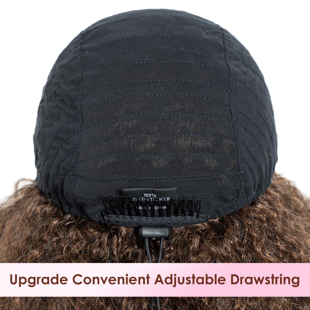 3-in-1 Magic Drawstring Half Wig - 14" Short Afro-Textured Synthetic Hair | Dark Brown, No Glue, No Sew, Ponytail & Bun Styler
