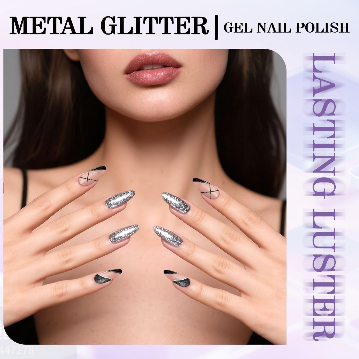 EBANKU Gold Glitter Gel Polish with Nail Brush, 5 Colors Silver Metal Shimmer Gel Liner for Nail Art, Holographic Sparkle Soak Off UV Lamp Cured Gels for Art Manicure Salon DIY at Home