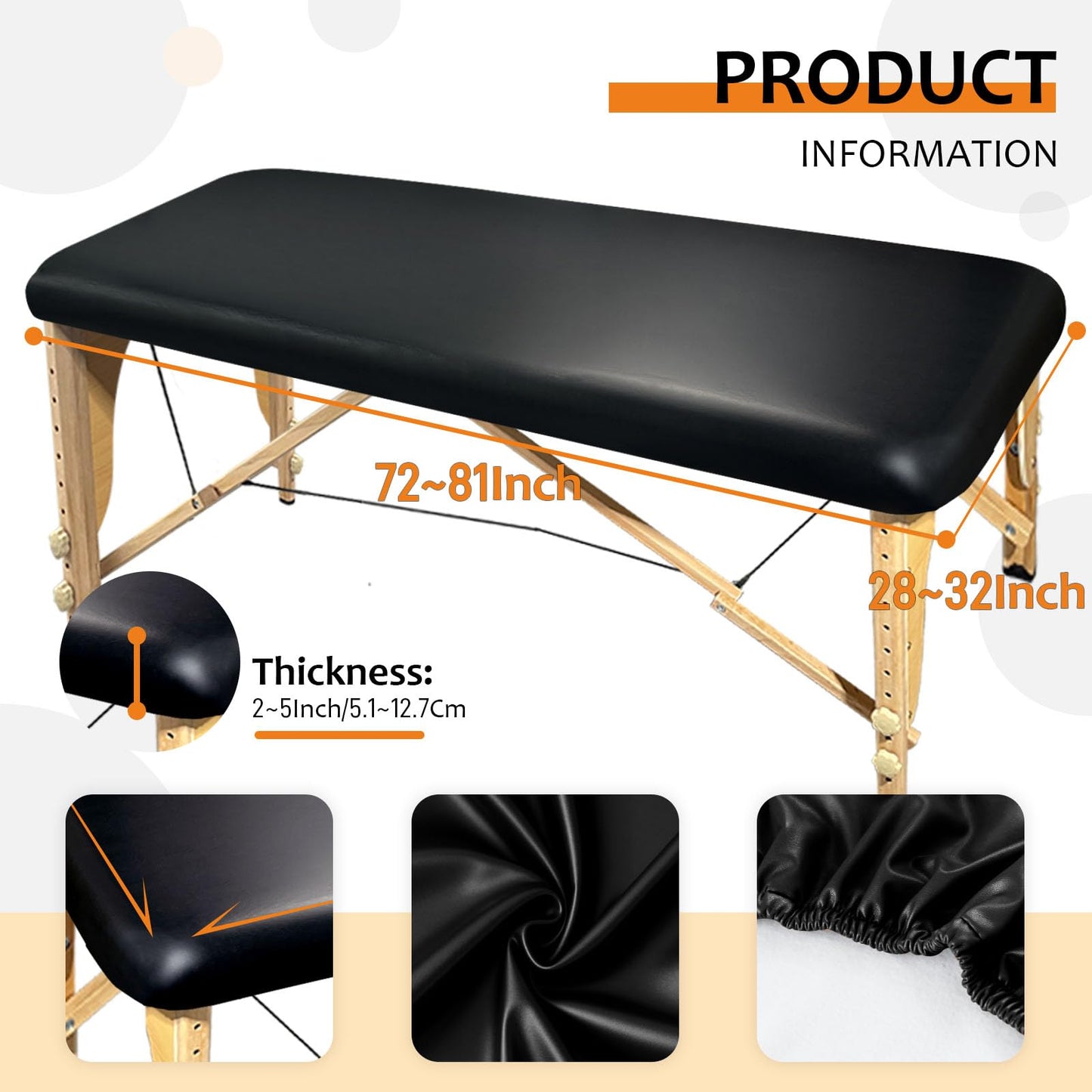 Lufyzora PU Leather Massage Table Cover Waterproof Massage Table Cover Protector Elastic, Odorless & Anti-Wrinkle Wipeable Massage Bed Cover Fitted for 6FT Massage Bed/Spa Bed/Lash Bed (Black, 1Pcs)