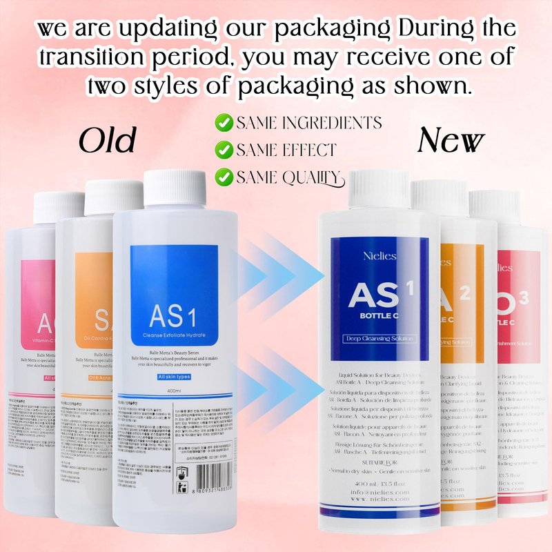 Nielies AS1 Hydro facial Serum 3 x 400ml – Skin Aqua Peeling Solution for Hydro Facial Solution, Hydrogen Oxygen Facial Machine, Hydrodermabrasion & Microdermabrasion Machine (400ml X 3, AS 1)