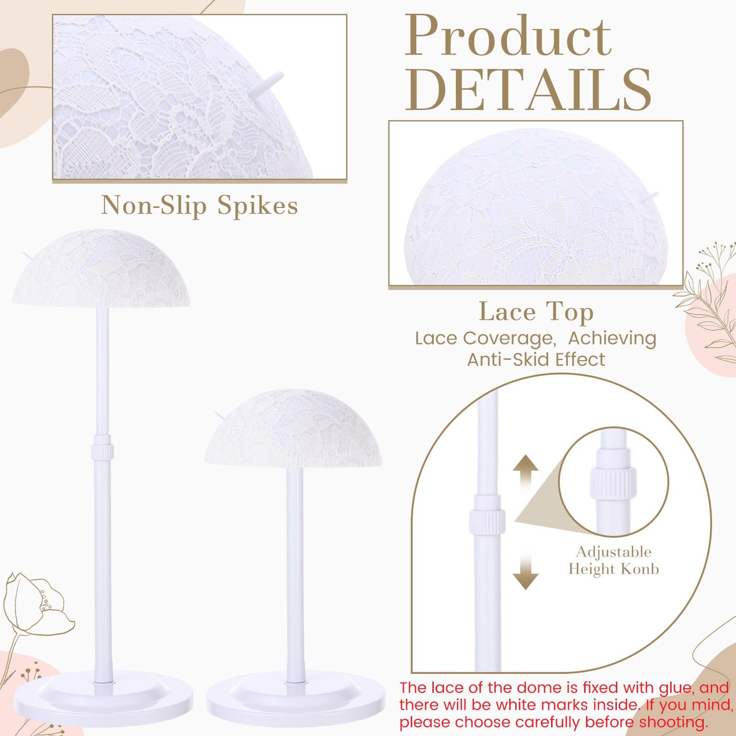 Geelin 4 Pack Wig Stand 9.8"-18.9" Adjustable Height Wig Head Holder Non Slip Portable Hat/cap Display Stand for Multiple Wigs(White)
