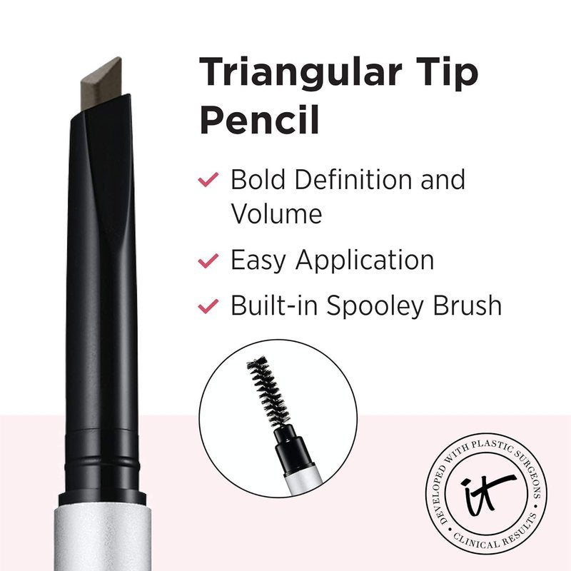 IT Cosmetics Brow Power Eyebrow Pencil - Long-Lasting, Budge-Proof Formula | Universal Shades, Nourishing Biotin, Built-in Spoolie Brush