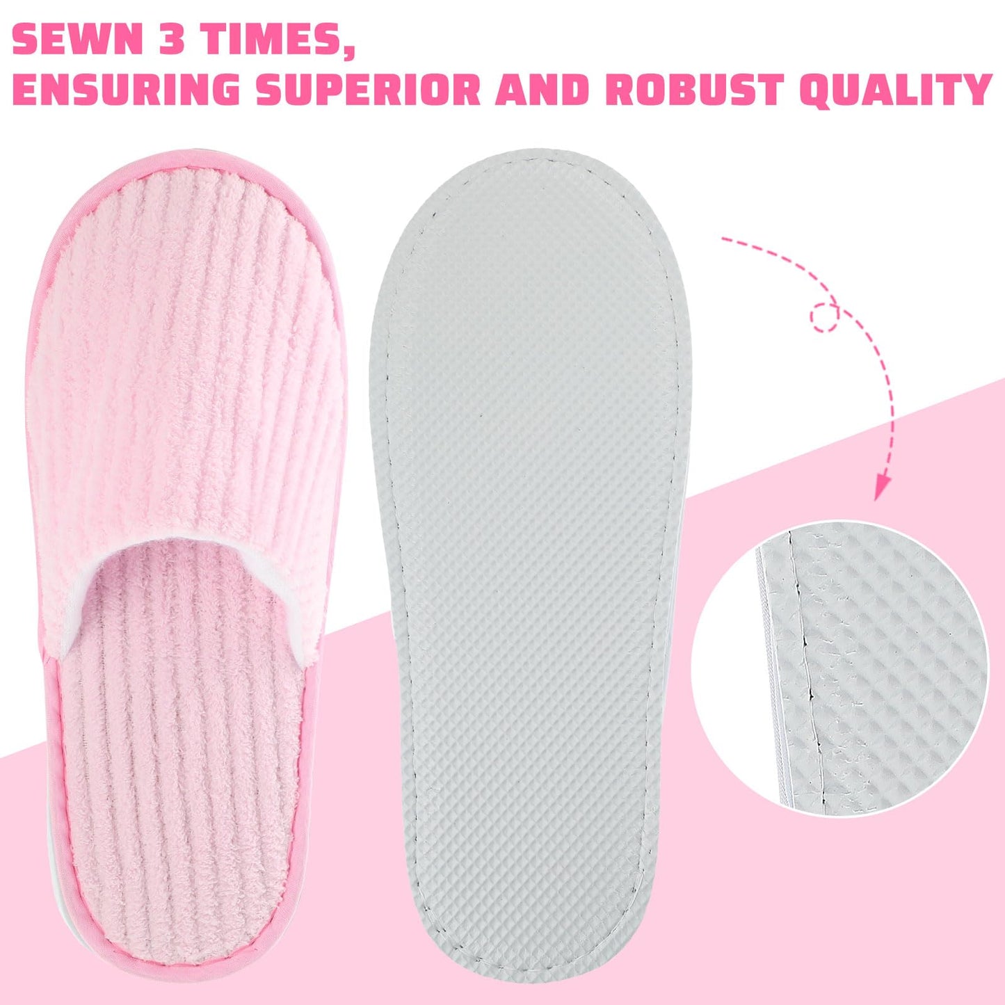 Panitay 20 Pairs Reusable Spa Slippers for Guests Washable House Slippers with Triple Layer Coral Fleece for Home Indoor Hotel Travel, Closed Toe(Pink)
