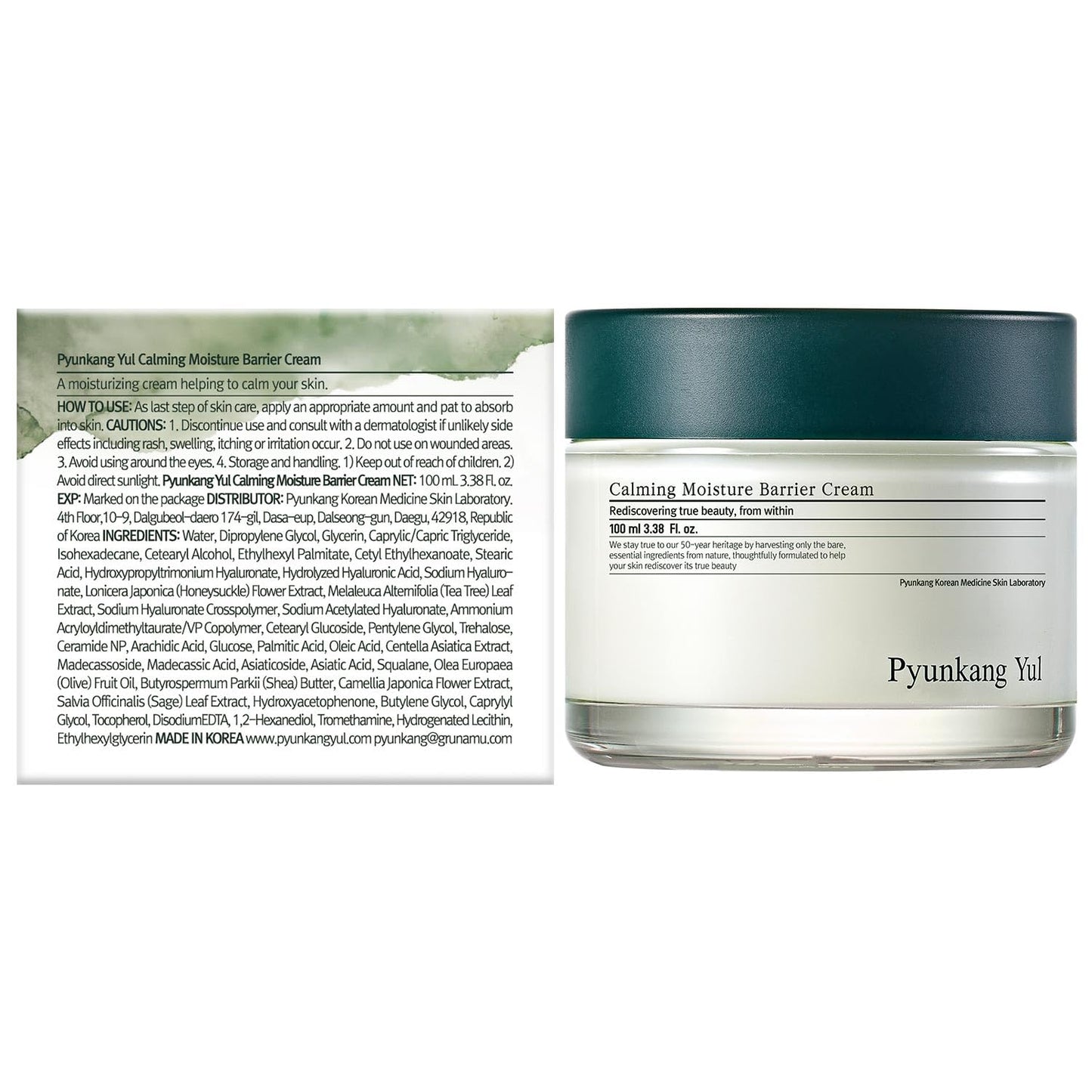 Pyunkang Yul PKY Calming Moisture Barrier Cream Instantly Soothes Sensitive Skin, Hyaluronic Acid & Ceramide for Hydration, Vegan, Korean Skincare (3.38 Fl. Oz, 100ml)