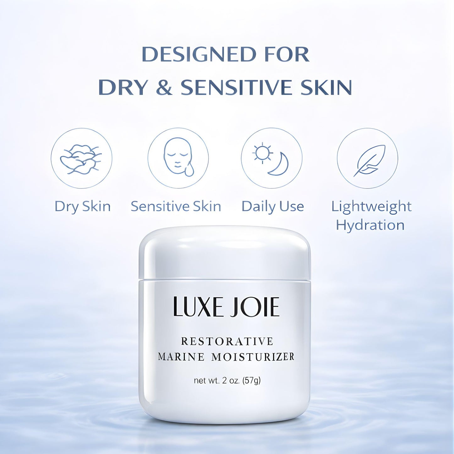 Restorative Marine Moisturizer 2 oz Hydrating Face Cream for Dry & Sensitive Skin – Lightweight Moisturizer aqua moisturizer with Hyaluronic Acid, Aloe & Marine Botanicals – Soft Non-Greasy Finish