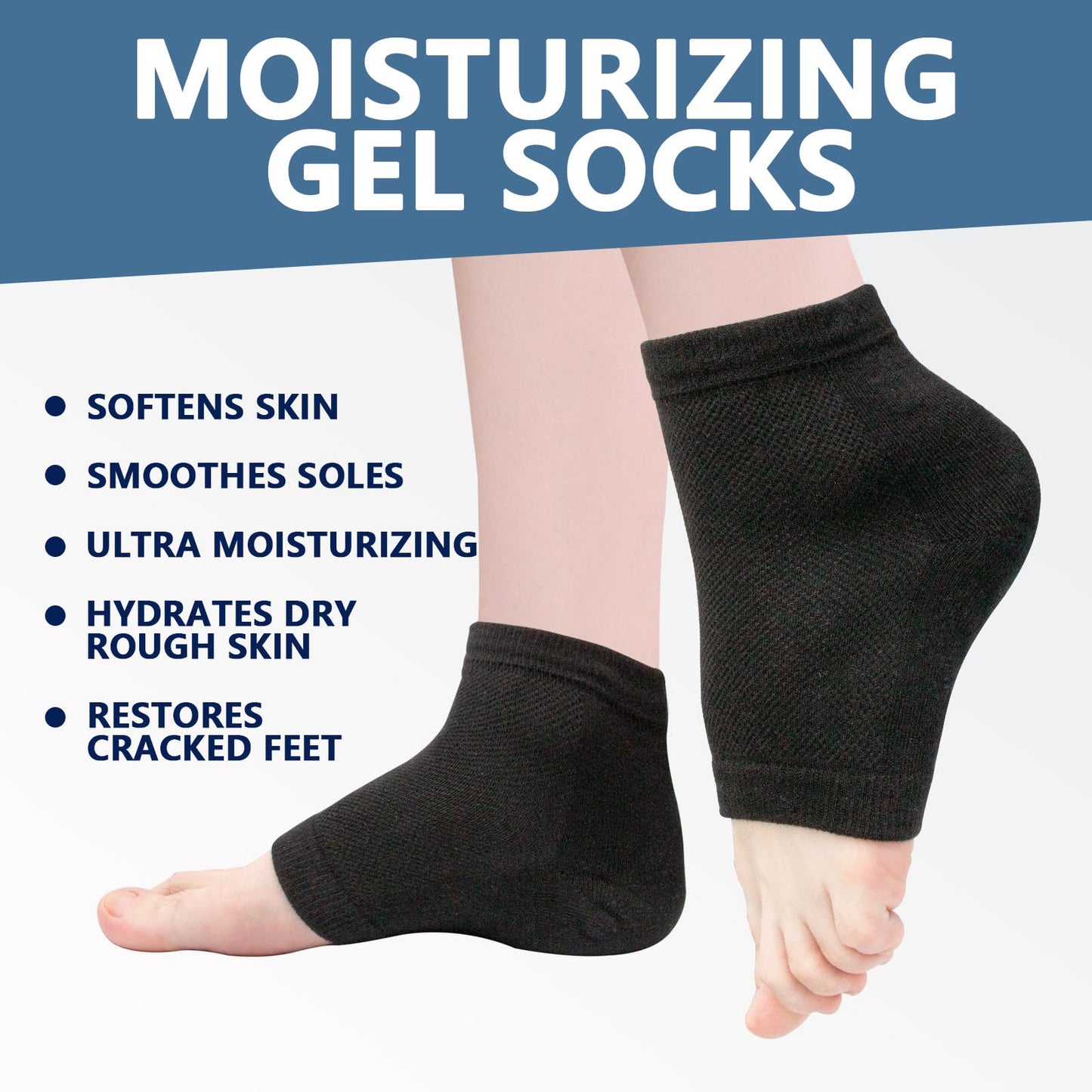 Yoosolle Health Moisturizing Gel Heel Socks for Dry Cracked Feet - 2 Pairs - Spa Socks for Cracked Heel Treatment - Heal Dry Heels - Night Care Skin - Foot Care for Women & Men (Regular, Black), Gery